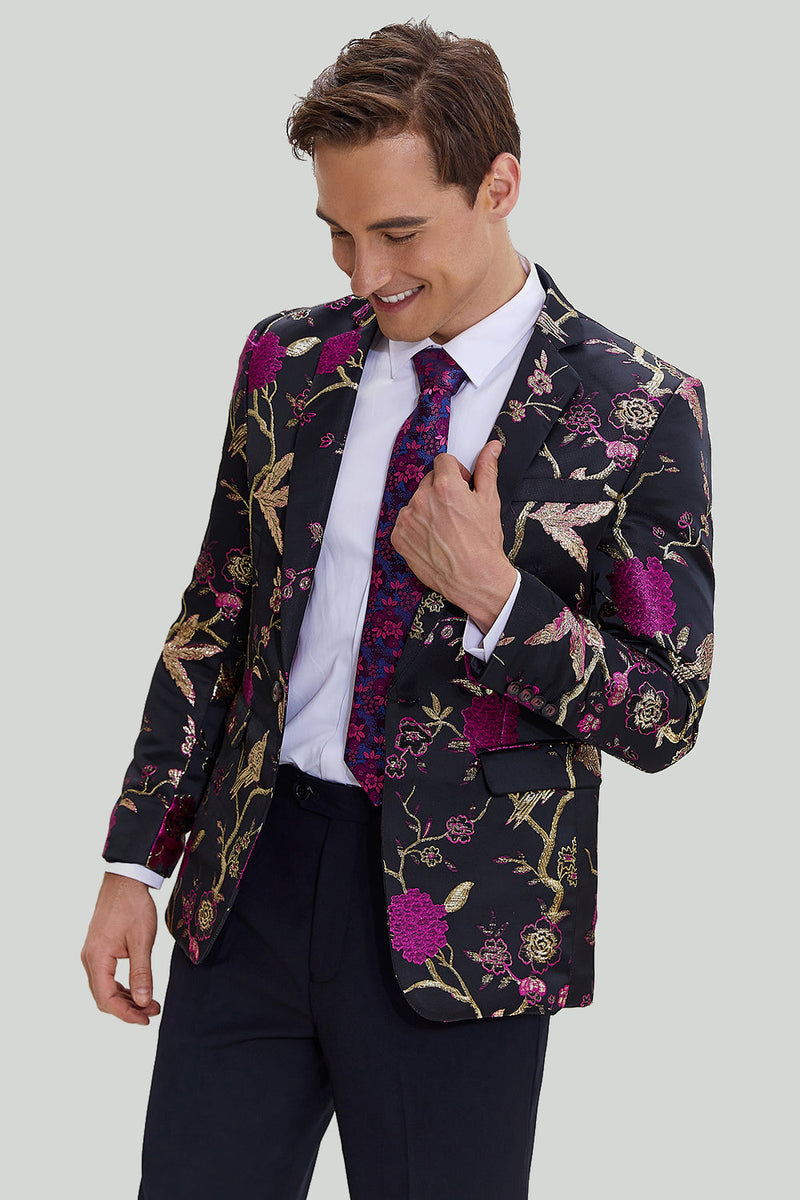 Load image into Gallery viewer, Black Jacquard Satin Notched Lapel Prom Blazer