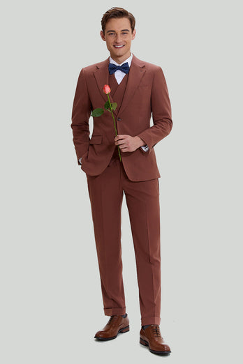 Tan Notched Lapel 3 Piece Single Breasted Prom Suits