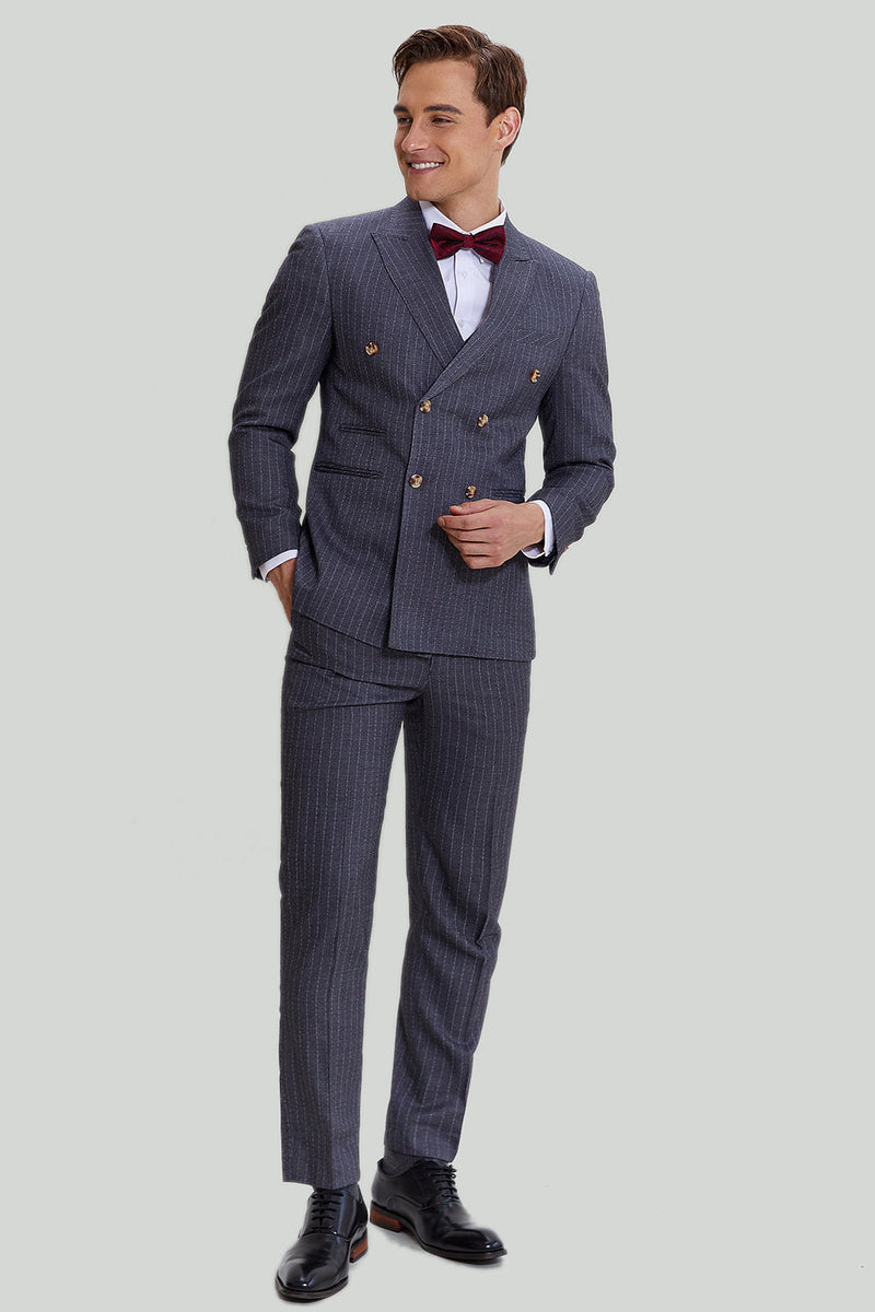 Load image into Gallery viewer, Men&#39;s 3 Piece Pinstripe Grey Suit