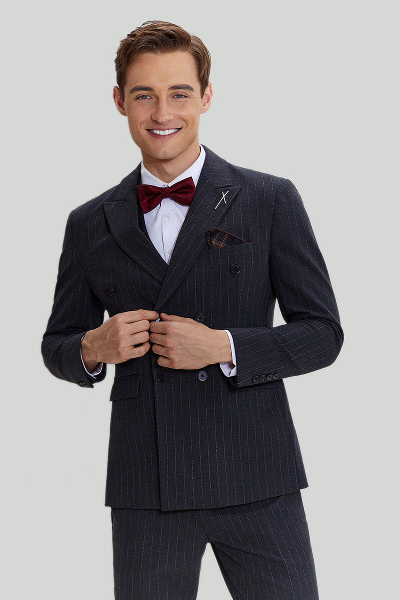 Load image into Gallery viewer, Men&#39;s 3 Piece Pinstripe Dark Grey Suit