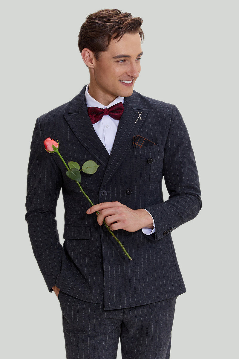 Load image into Gallery viewer, Men&#39;s 3 Piece Pinstripe Dark Grey Suit