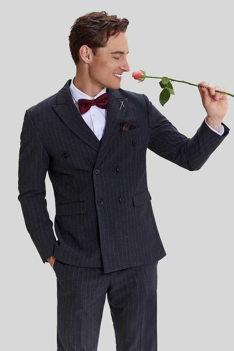 Load image into Gallery viewer, Men&#39;s 3 Piece Pinstripe Dark Grey Suit