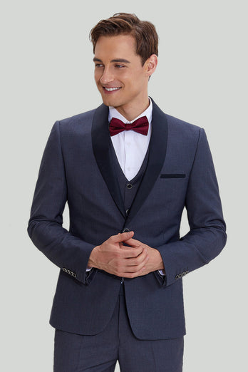 Men's Grey 3 Piece One Button Tuxedo