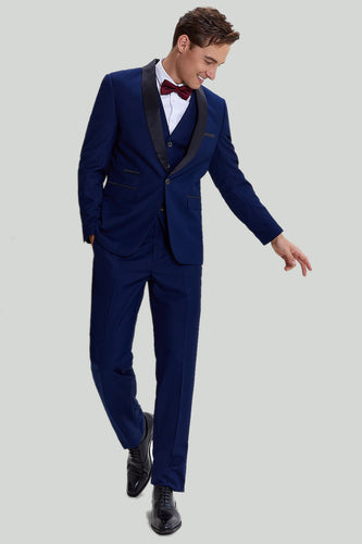 Men's Navy 3-piece One Button Slim Fit Prom Suits