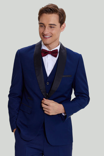 Men's Navy 3-piece One Button Slim Fit Prom Suits