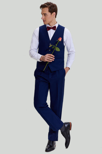 Men's Navy 3-piece One Button Slim Fit Prom Suits