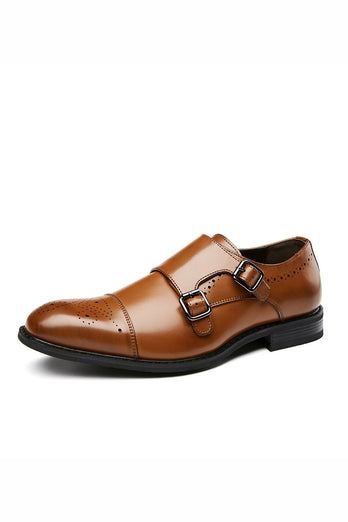 Brown Monk Strap Men's Leather Slip-On Dress Shoes