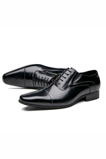 Black Lace-Up Men's Leather Slip-On Formal Shoes