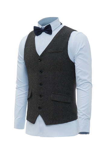 Black Single Breasted Shawl Lapel Men's Suit Vest