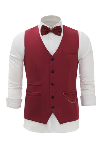 Burgundy Shawl Lapel Single Breasted Men's Suit Vest