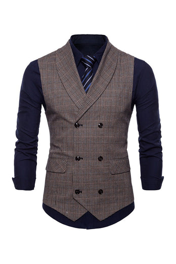 Grey Pinstripe Double Breasted Shawl Lapel Men's Suit Vest