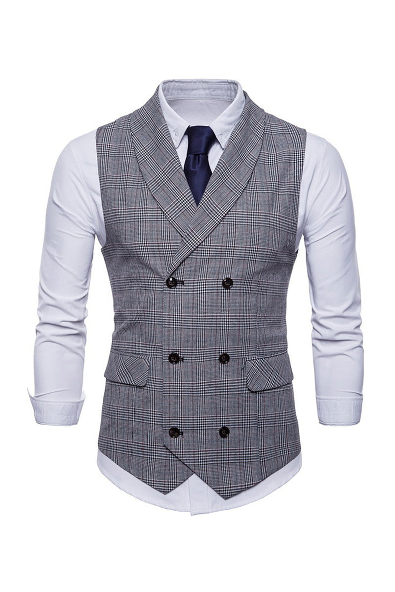 Load image into Gallery viewer, Grey Pinstripe Double Breasted Shawl Lapel Men&#39;s Suit Vest