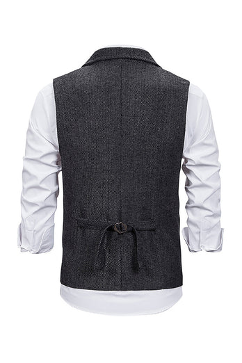 Brown Tweed Single Breasted Notched Lapel Men's Suit Vest