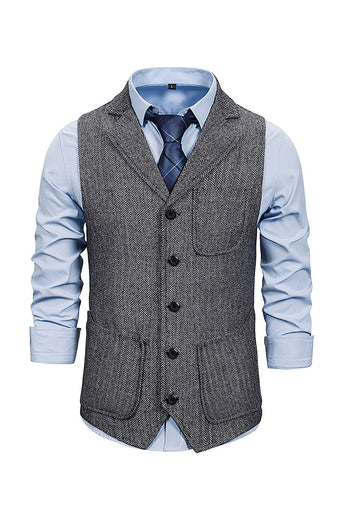 Brown Tweed Single Breasted Notched Lapel Men's Suit Vest