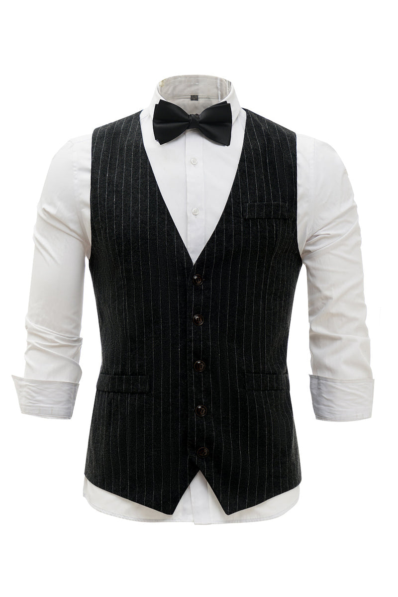 Load image into Gallery viewer, Black Pinstriped Shawl Lapel Men&#39;s Suit Vest