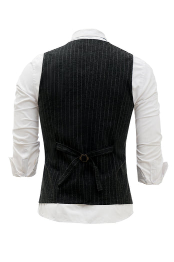 Black Pinstriped Shawl Lapel Men's Suit Vest