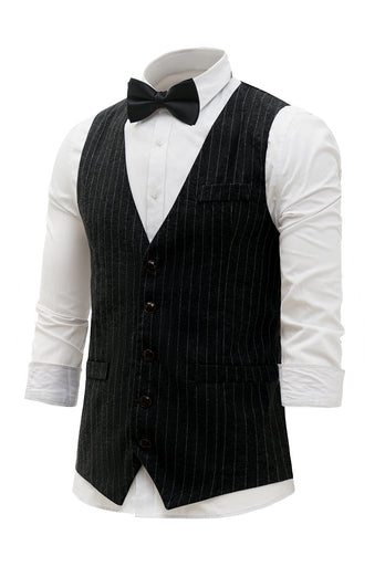 Black Pinstriped Shawl Lapel Men's Suit Vest