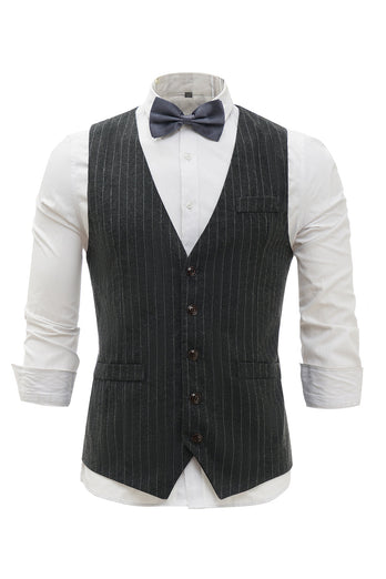 Black Pinstriped Shawl Lapel Men's Suit Vest