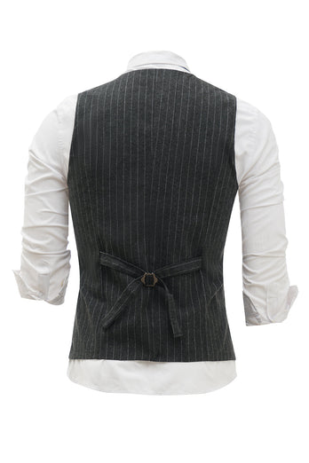 Black Pinstriped Shawl Lapel Men's Suit Vest