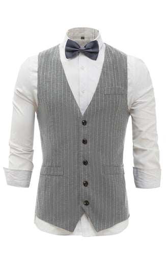 Black Pinstriped Shawl Lapel Men's Suit Vest