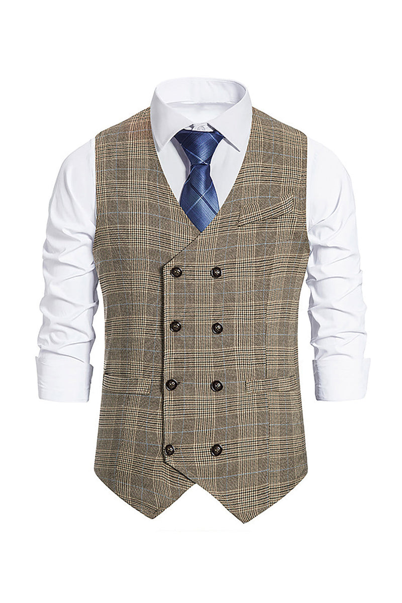 Load image into Gallery viewer, Brown Pinstripe Double Breasted Shawl Lapel Men&#39;s Suit Vest