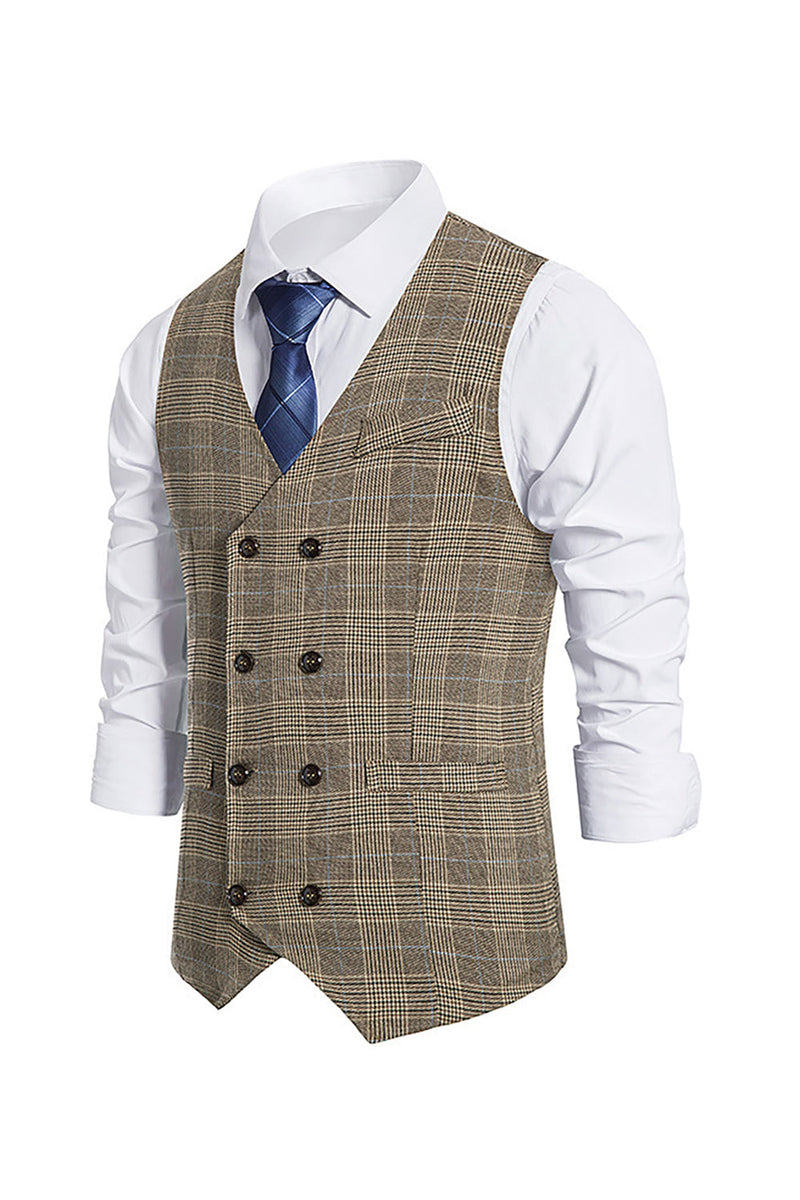 Load image into Gallery viewer, Brown Pinstripe Double Breasted Shawl Lapel Men&#39;s Suit Vest