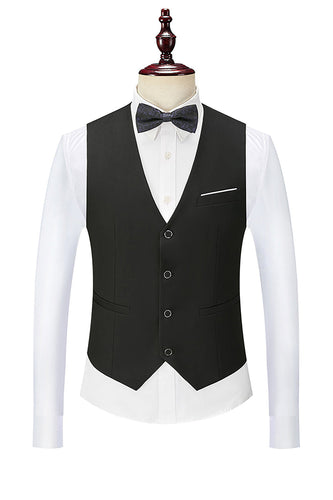 Black Single Breasted Shawl Lapel Men's Suit Vest