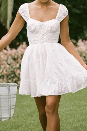 Sleeveless A Line White Graduation Dress