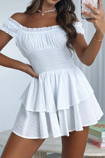 Off the Shoulder A Line White Graduation Dress