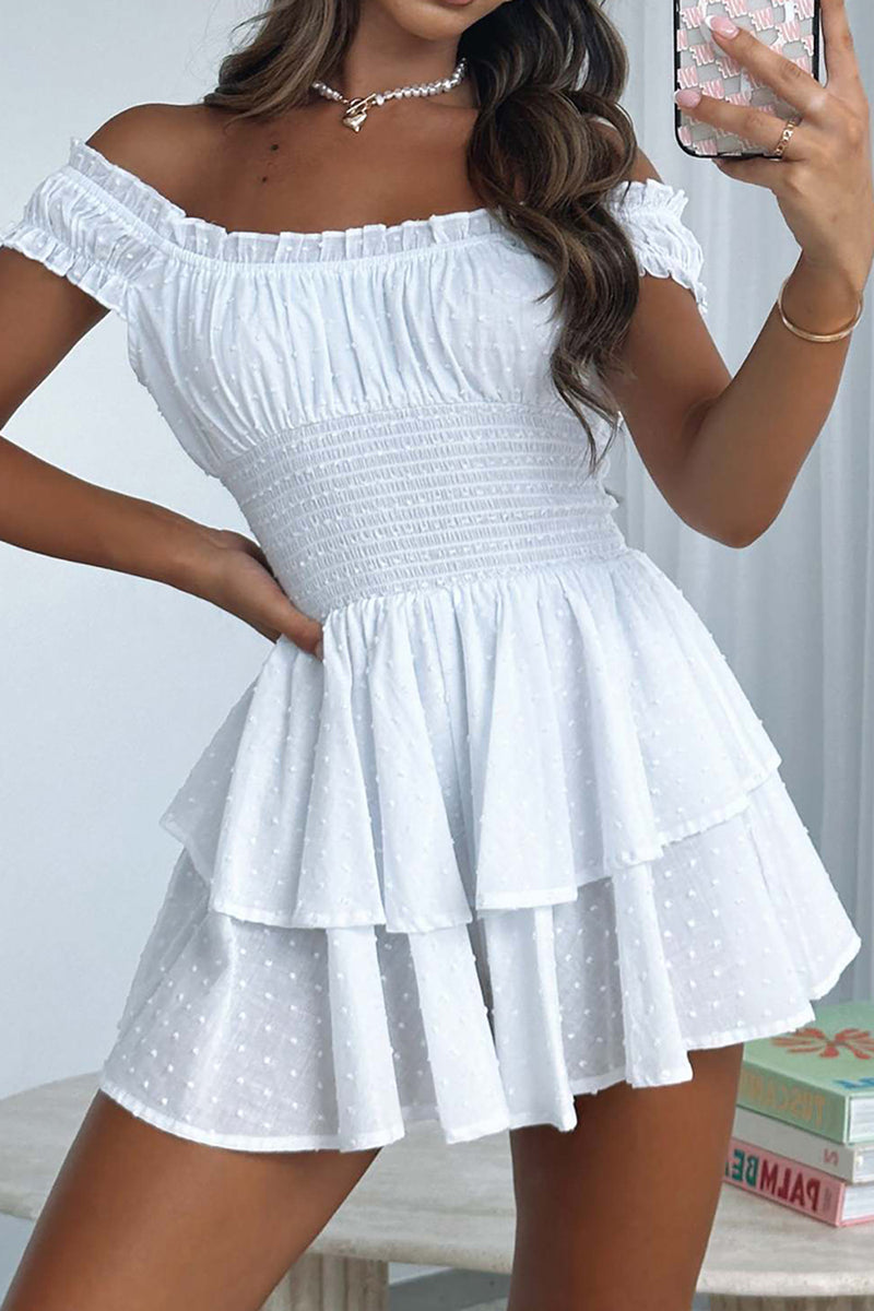 Load image into Gallery viewer, Off the Shoulder A Line White Graduation Dress