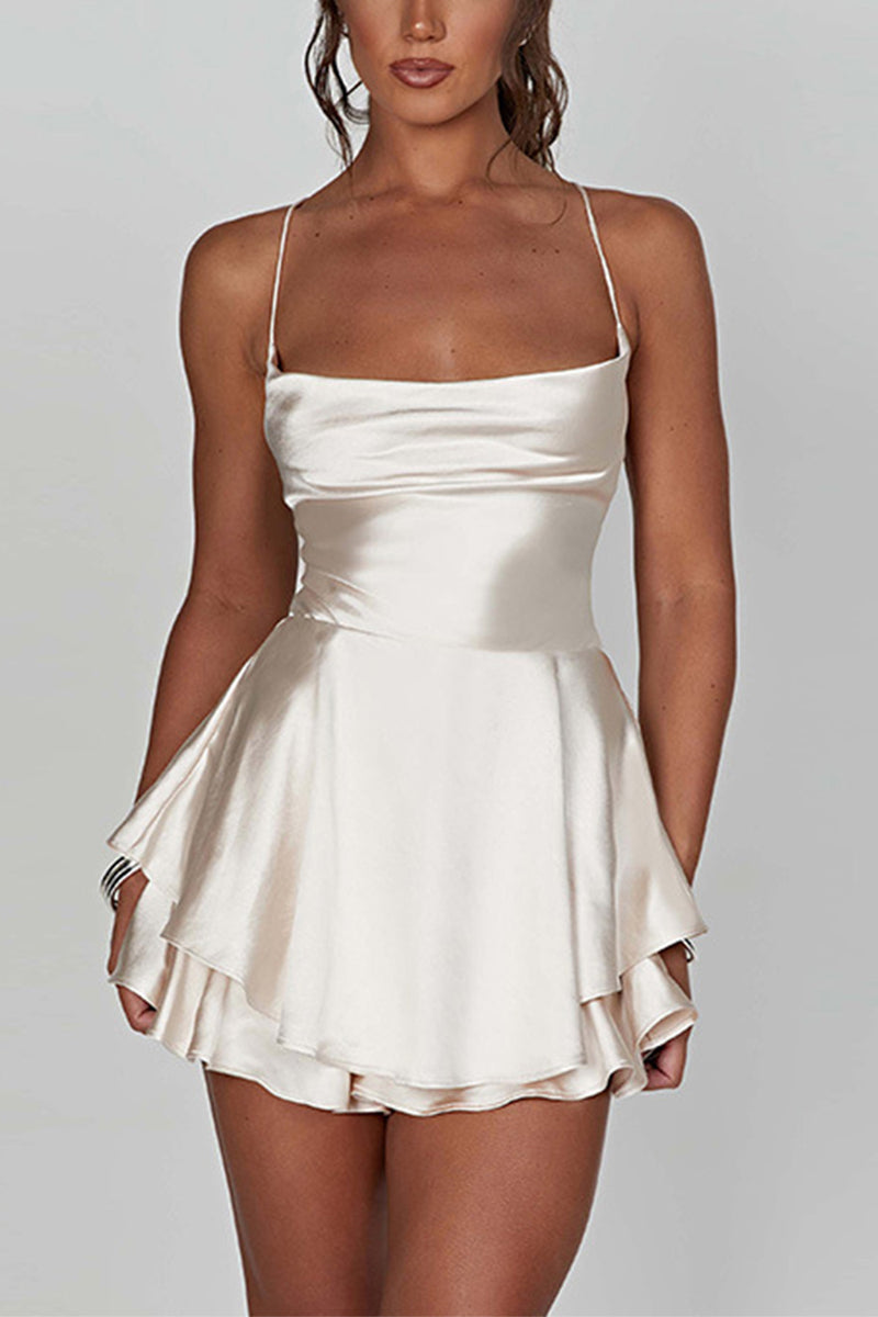 Load image into Gallery viewer, A Line Spaghetti Straps White Graduation Dress with Lace-up Back