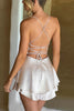 Load image into Gallery viewer, A Line Spaghetti Straps White Graduation Dress with Lace-up Back