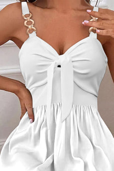 White A-Line Mini Graduation Dress with Bow