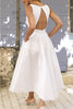 Load image into Gallery viewer, A Line V-Neck Midi White Graduation Dress with Pockets