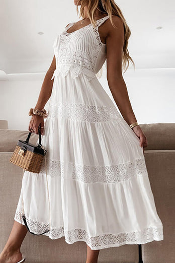 A-Line Midi Summer White Lace Graduation Dress