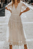 Load image into Gallery viewer, White A Line Short Sleeves Lace Midi Graduation Dress