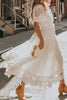 Load image into Gallery viewer, White A Line Short Sleeves Lace Midi Graduation Dress