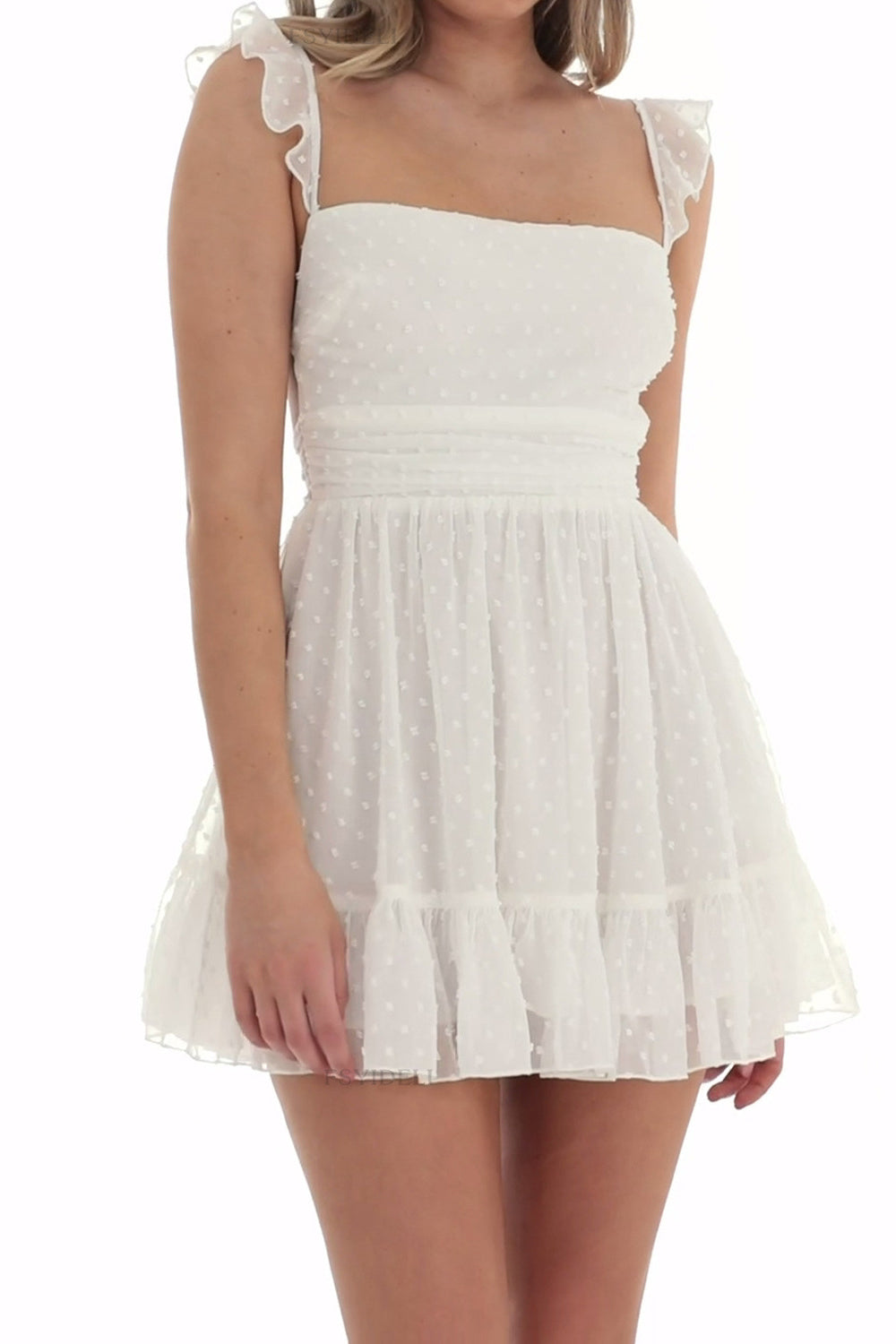 A-Line Square Neck Tie Back Short White Graduation Dress