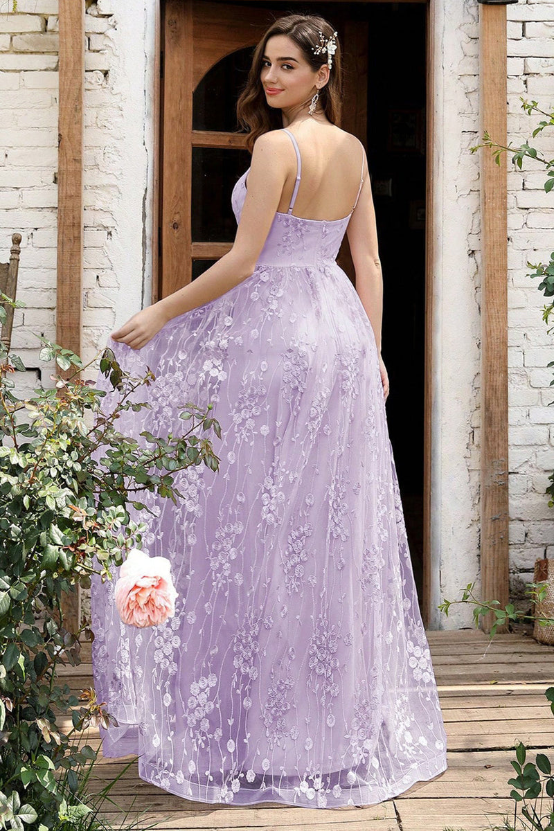 Load image into Gallery viewer, Lilac Spaghetti Straps A Line Lace Prom Dress