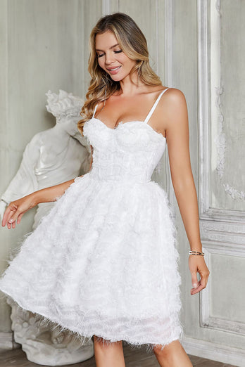 A-Line Spaghetti Straps Short Little White Graduation Dress