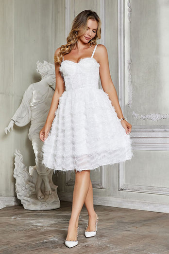 A-Line Spaghetti Straps Short Little White Graduation Dress