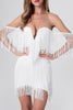 Load image into Gallery viewer, White Bodycon Off the Shoulder Mini Graduation Dress with Fringe