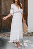 Load image into Gallery viewer, V-Neck Short Sleeves Tea Length White Graduation Dress