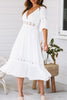 Load image into Gallery viewer, A-Line V-Neck Short Sleeves White Graduation Dress