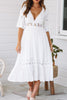 Load image into Gallery viewer, A-Line V-Neck Short Sleeves White Graduation Dress