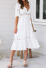 Load image into Gallery viewer, A-Line V-Neck Short Sleeves White Graduation Dress