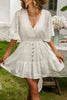 Load image into Gallery viewer, V-Neck Short Sleeves White Mini Summer Graduation Dress with Buttons