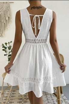 A-Line V-Neck Mini White Summer Graduation Dress