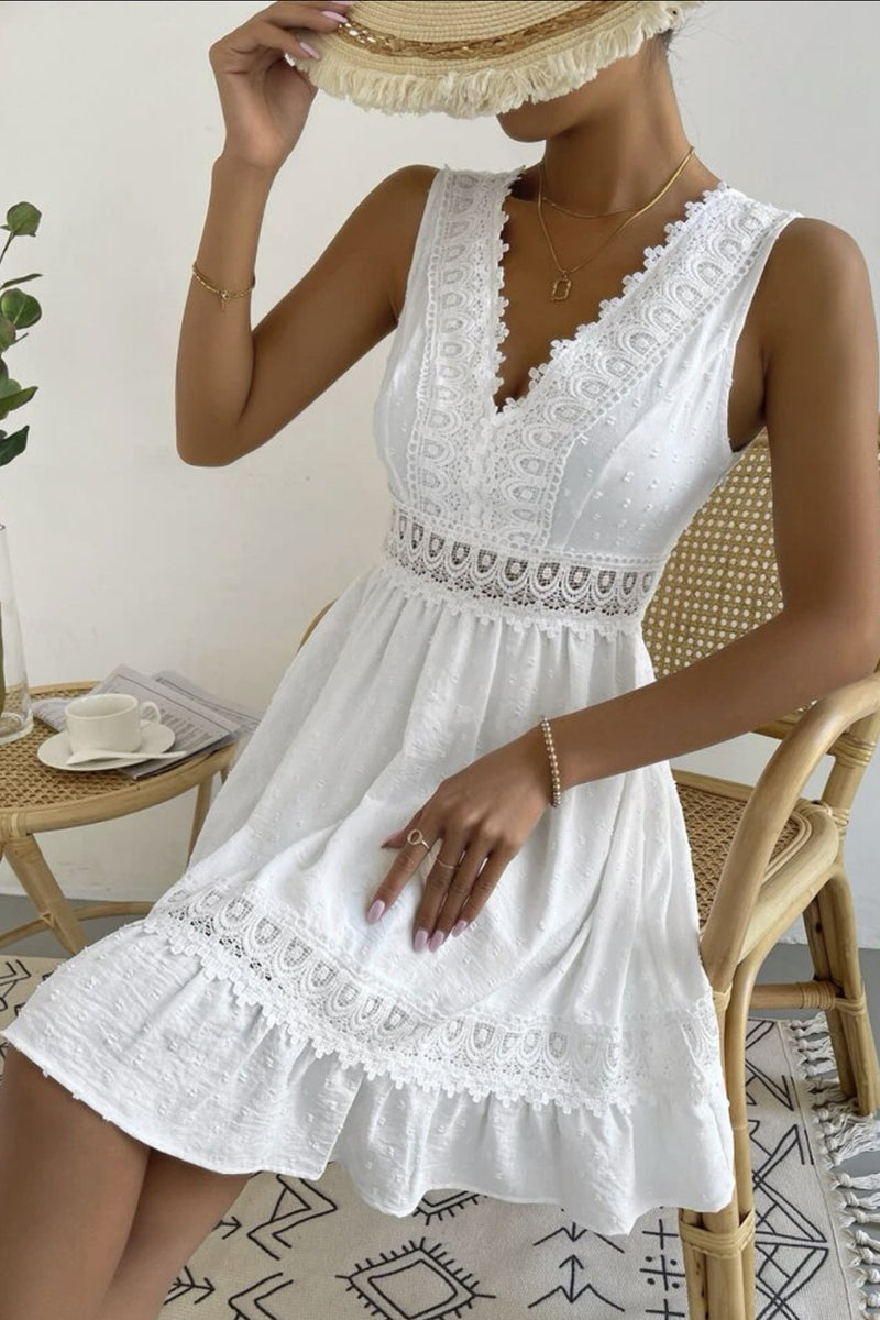 Load image into Gallery viewer, A-Line V-Neck Mini White Summer Graduation Dress