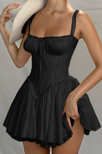 Charming A-Line Straps Mini Black Graduation Dress